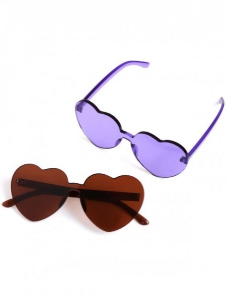 Cat Eye Heart Shaped Love Sunglasses Rimless Sunglasses Transparent Candy Color Goggles Frameless Eyewear for Women Girls - C...