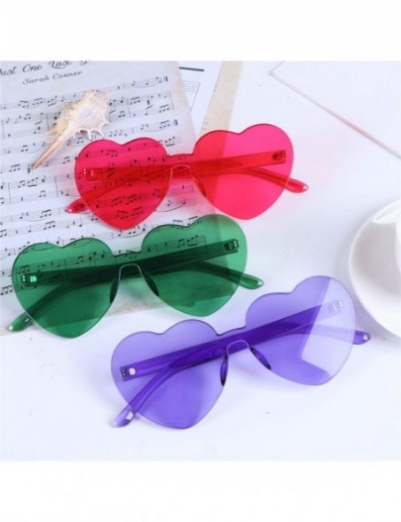 Cat Eye Heart Shaped Love Sunglasses Rimless Sunglasses Transparent Candy Color Goggles Frameless Eyewear for Women Girls - C...