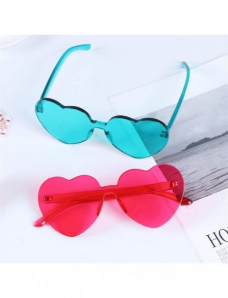 Cat Eye Heart Shaped Love Sunglasses Rimless Sunglasses Transparent Candy Color Goggles Frameless Eyewear for Women Girls - C...
