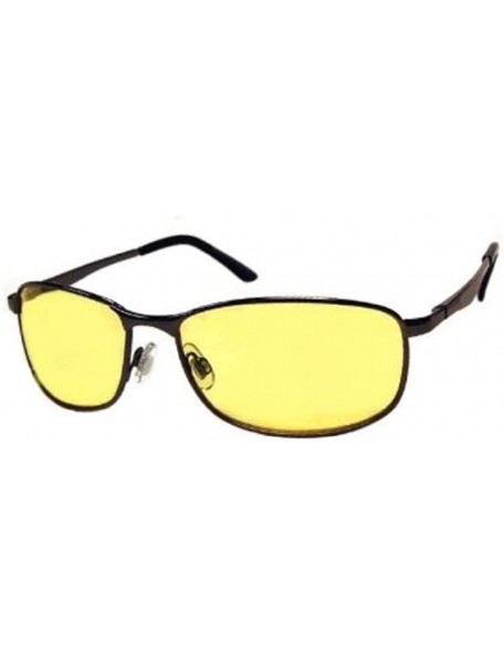 Rectangular Polarized Night Driving Sunglasses Aviator Sport Wrap Motorcycle Glasses - Polarized Metal Frame Gunmetal - CI188...