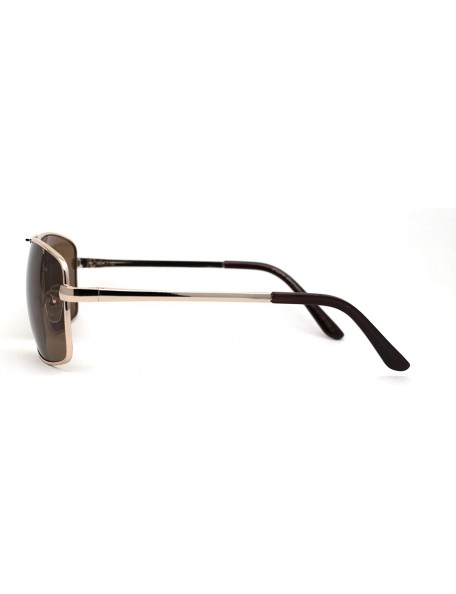 Rectangular Mens Narrow Rectangular Pilots Metal Rim 90s Sunglasses - Gold Brown - CK196240MSE $11.74