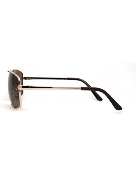 Rectangular Mens Narrow Rectangular Pilots Metal Rim 90s Sunglasses - Gold Brown - CK196240MSE $11.74