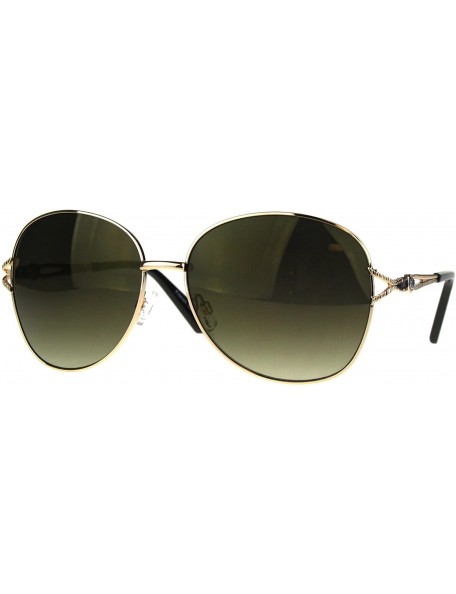 Oversized Womens Rhinestone Jewel Bling Diva Metal Butterfly Sunglasses - Gold Green Smoke - CA187AXTA5R $14.55