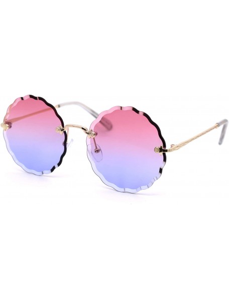 Rimless Womens Daisy Bevel Cut Round Hippie Circle Lens Rimless Sunglasses - Gold Pink Blue - C918XK2XEE3 $10.61