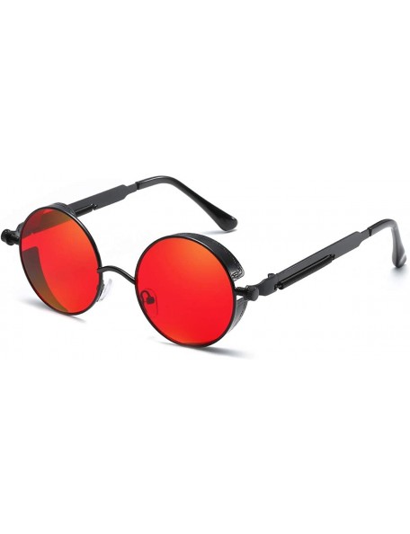 Sport Vintage Steampunk Retro Metal Round Circle Frame Sunglasses - C18 red Lens/Black Frame - C118QSYND3O $18.13