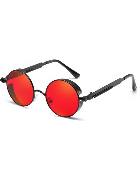 Sport Vintage Steampunk Retro Metal Round Circle Frame Sunglasses - C18 red Lens/Black Frame - C118QSYND3O $18.13