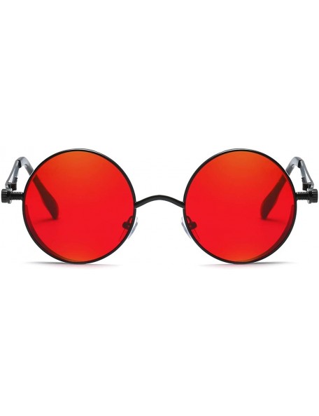 Sport Vintage Steampunk Retro Metal Round Circle Frame Sunglasses - C18 red Lens/Black Frame - C118QSYND3O $18.13