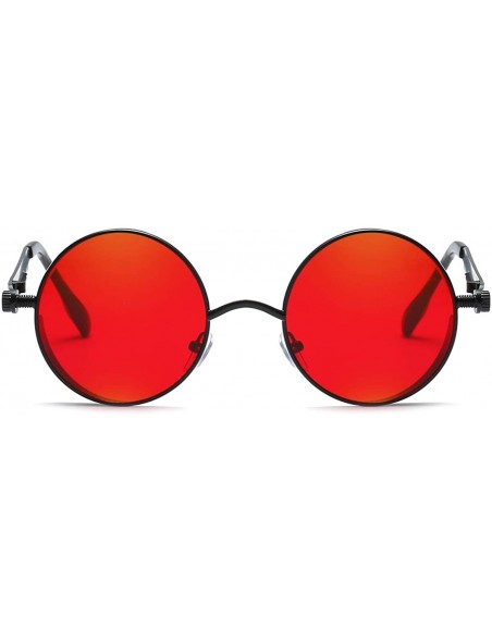 Sport Vintage Steampunk Retro Metal Round Circle Frame Sunglasses - C18 red Lens/Black Frame - C118QSYND3O $18.13