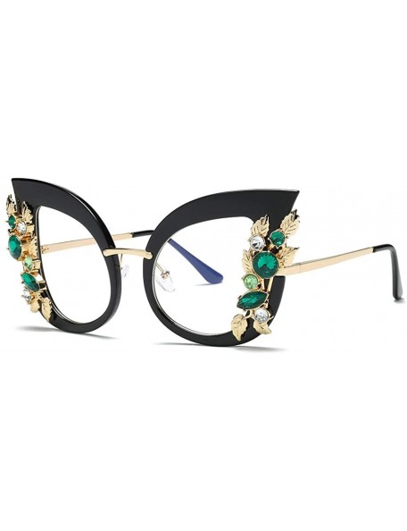 Square Womens New Fashion Sunglasses Artificial Diamond Cat Ear Metal Frame Brand Classic Sunglasses - D - CA18SRYDA27 $12.59