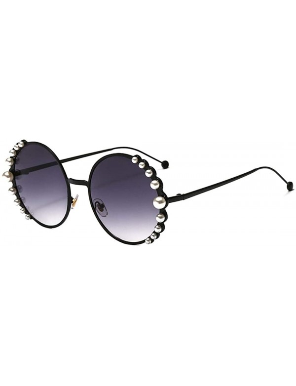 Round Fashion Round Pearl Decor Sunglasses UV Protection Metal Frame - Black Frame Gray Lens - CP18QA7EC8T $11.92