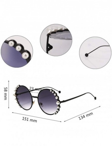 Round Fashion Round Pearl Decor Sunglasses UV Protection Metal Frame - Black Frame Gray Lens - CP18QA7EC8T $11.92