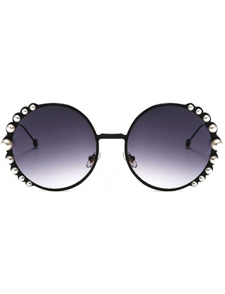 Round Fashion Round Pearl Decor Sunglasses UV Protection Metal Frame - Black Frame Gray Lens - CP18QA7EC8T $11.92