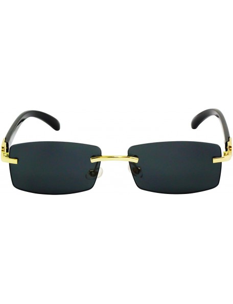 Rimless Slim Dean Rimless Sunglasses Rectangular Metal & Wood Art Glasses - Black - CU18W5H5MQX $29.32