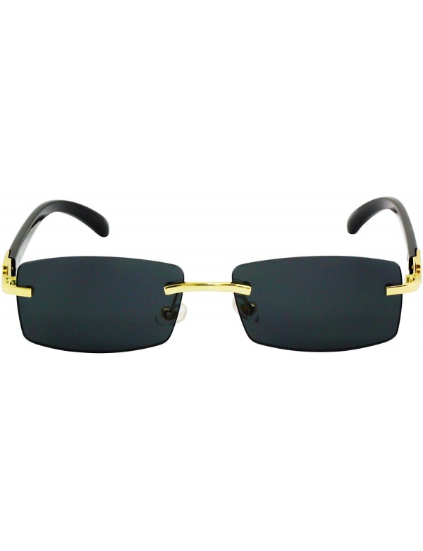 Rimless Slim Dean Rimless Sunglasses Rectangular Metal & Wood Art Glasses - Black - CU18W5H5MQX $24.66