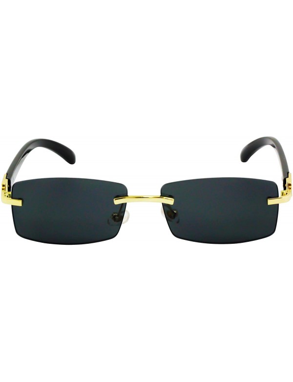 Rimless Slim Dean Rimless Sunglasses Rectangular Metal & Wood Art Glasses - Black - CU18W5H5MQX $10.66