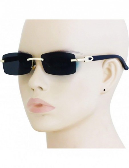 Rimless Slim Dean Rimless Sunglasses Rectangular Metal & Wood Art Glasses - Black - CU18W5H5MQX $10.66