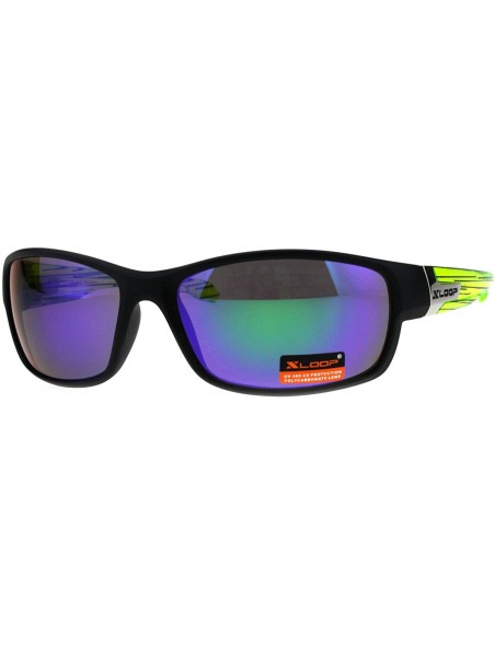 Sport Xloop Sunglasses Mens Oval Rectangular Wrap Around Frame UV 400 - Black Green (Teal Mirror) - C518H8H6UXR $9.32