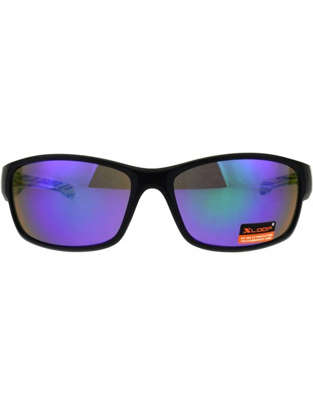 Sport Xloop Sunglasses Mens Oval Rectangular Wrap Around Frame UV 400 - Black Green (Teal Mirror) - C518H8H6UXR $9.32