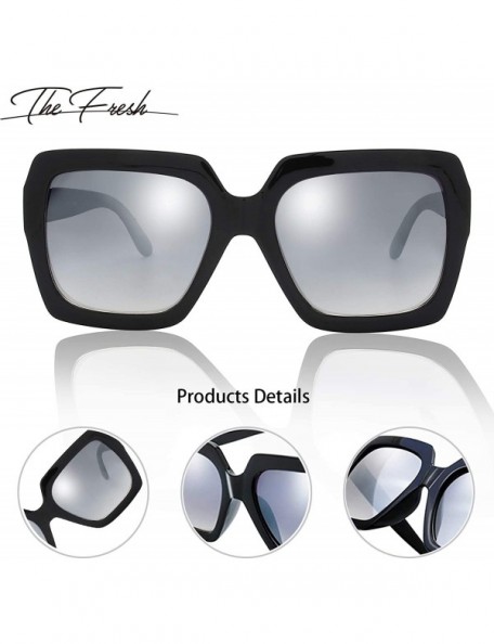 Round Classic Square Oversized Frame Sunglasses Retro Fashion Designer Collection - 3-black - CW18EQEA58A $9.56