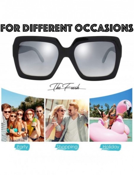 Round Classic Square Oversized Frame Sunglasses Retro Fashion Designer Collection - 3-black - CW18EQEA58A $9.56