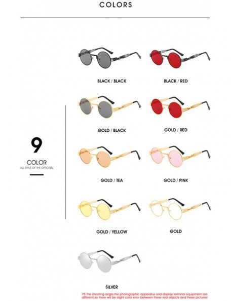 Round Metal Steampunk Sunglasses Men Women Fashion Round Glasses Vintage UV400 Eyewear Shades - Jy1902-c1 - CL199COXKL0 $21.80
