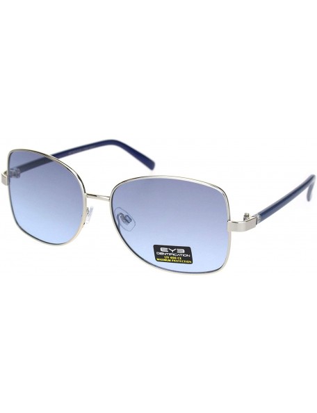 Rectangular Womens Rectangular Metal Rim Butterfly Diva Pop Color Sunglasses - Silver Blue - CG18O3HYN5Z $11.63