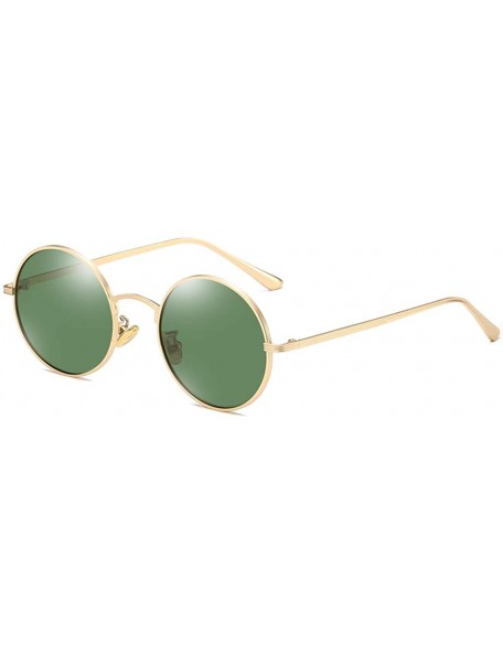 Round Women Vintage Sunglasses Polarized Retro Male Sun Glasses Round Metal Frame Uv400 - Gold With Green - C818X2IUY8M $9.75