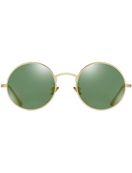 Round Women Vintage Sunglasses Polarized Retro Male Sun Glasses Round Metal Frame Uv400 - Gold With Green - C818X2IUY8M $9.75