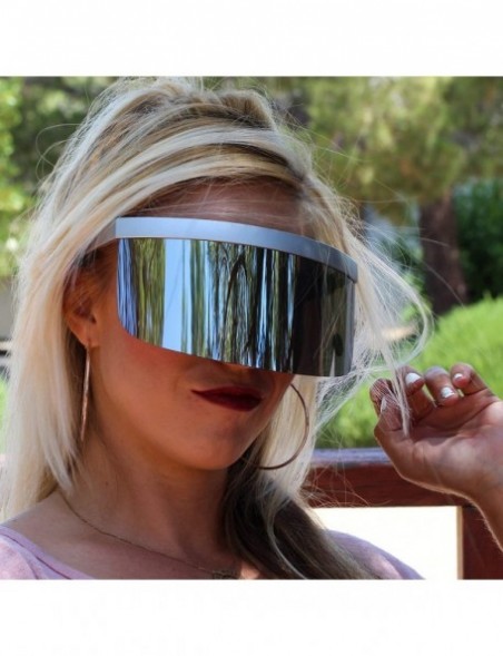 Oversized Futuristic Oversize Shield Visor Sunglasses Flat Top Mirrored Mono Lens 172mm Pink Mirror - Silver - CU18SKLMI2U $1...