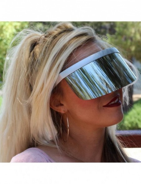 Oversized Futuristic Oversize Shield Visor Sunglasses Flat Top Mirrored Mono Lens 172mm Pink Mirror - Silver - CU18SKLMI2U $1...