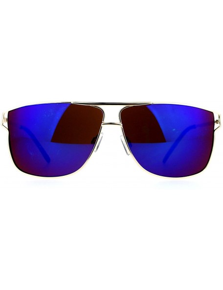 Square Unisex Designer Fashion Sunglasses Metal Wire Square Frame Mirror Lens - Gold (Blue Purple Mirror) - CY1875Q4MUW $9.50