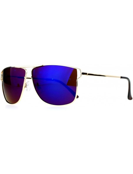 Square Unisex Designer Fashion Sunglasses Metal Wire Square Frame Mirror Lens - Gold (Blue Purple Mirror) - CY1875Q4MUW $9.50