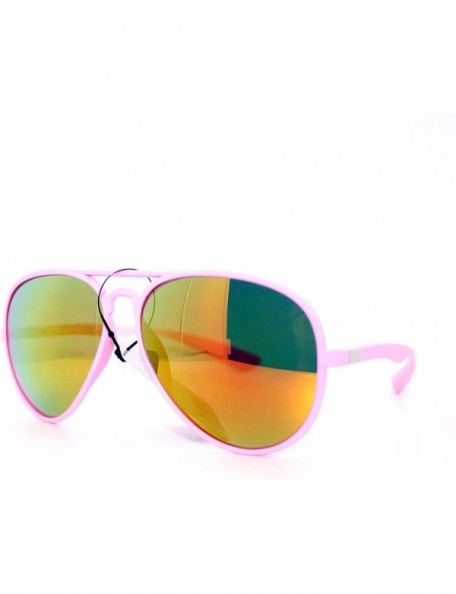 Aviator Soft Matte Finish Unisex Aviator Sunglasses Light Frame Mirror Lens - Pink - CI11W8F1GOL $10.46