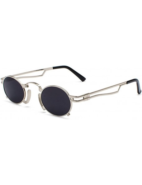 Rimless Men's & Women's Sunglasses Vintage Oval Metal Frame Sunglasses - Silver Box Black Gray - CG18EQIG30S $11.54