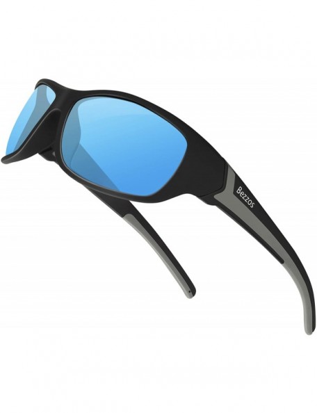 Sport Polarized Sunglasses Protection Driving Fishing - Matte Black Frame/ Gray Lens - Ice Blue Mirror - C318ZNXLIHD $12.22