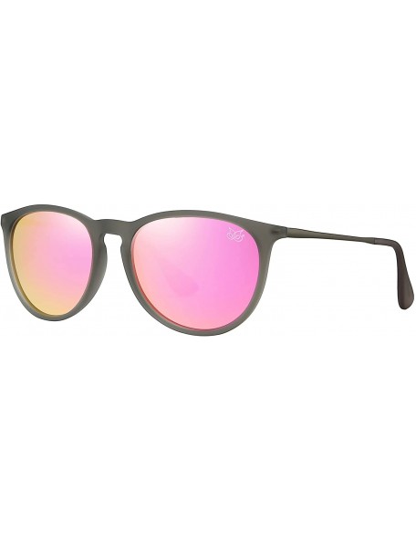 Round Premium Classic Polarized Sunglasses for Women Men TR90 TAC Round Mirrored Lens - Gray Frame Pink Lens - CN18YDM0H3T $1...