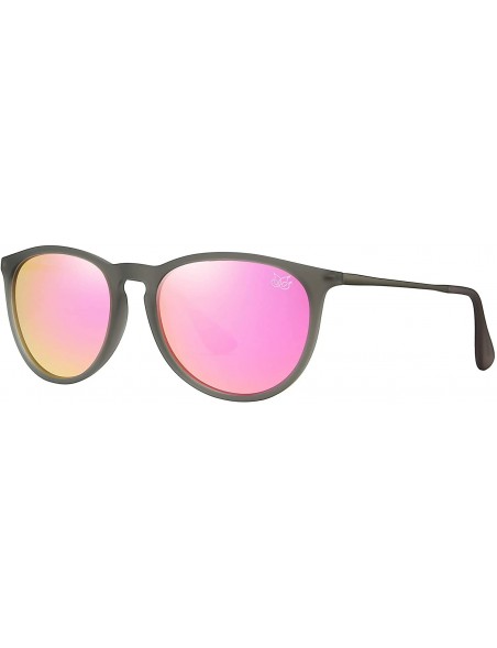 Round Premium Classic Polarized Sunglasses for Women Men TR90 TAC Round Mirrored Lens - Gray Frame Pink Lens - CN18YDM0H3T $1...