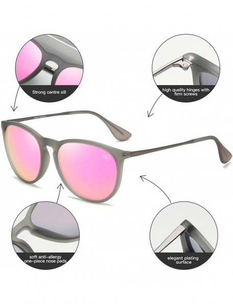 Round Premium Classic Polarized Sunglasses for Women Men TR90 TAC Round Mirrored Lens - Gray Frame Pink Lens - CN18YDM0H3T $1...