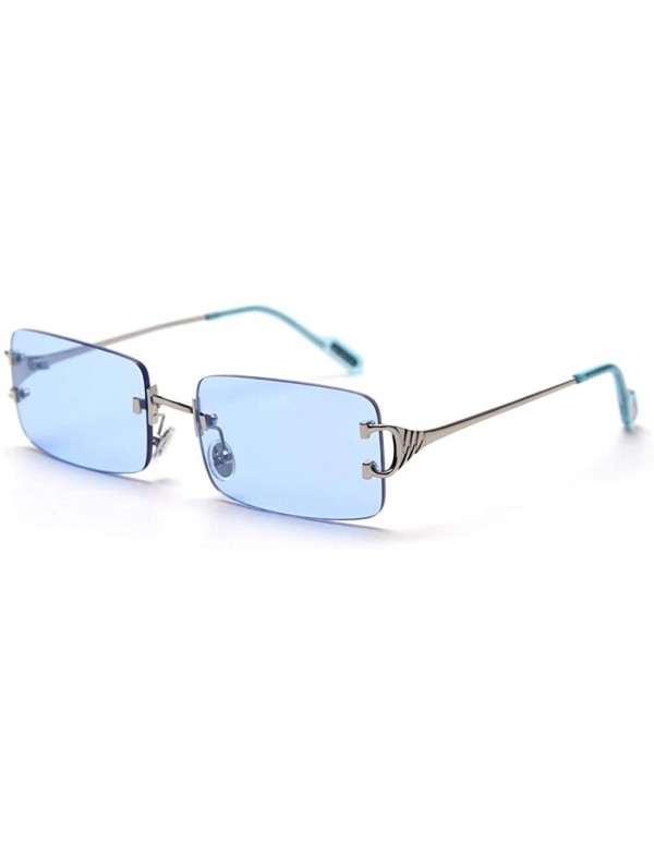 Rectangular Tinted Sunglasses Rimless Men Retro Rectangular Sun Glasses for Women Summer Metal - Silver With Blue - CD199AMA2...