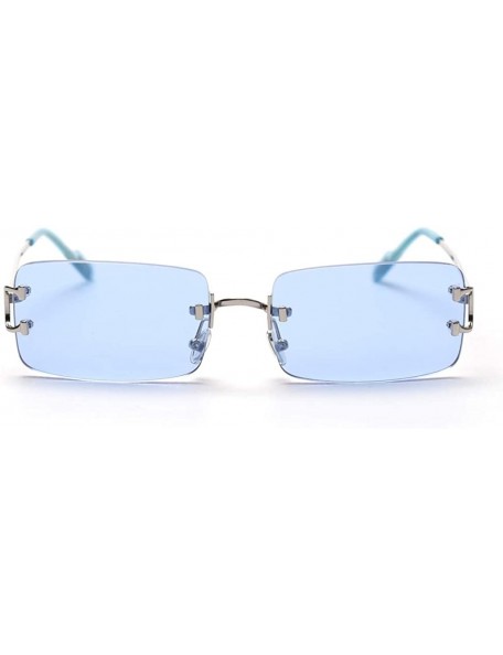 Rectangular Tinted Sunglasses Rimless Men Retro Rectangular Sun Glasses for Women Summer Metal - Silver With Blue - CD199AMA2...