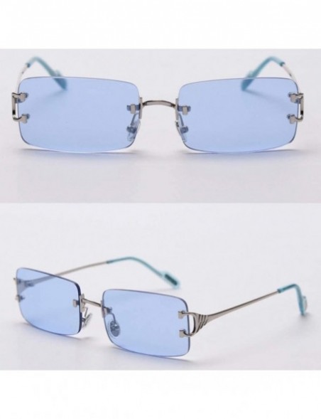 Rectangular Tinted Sunglasses Rimless Men Retro Rectangular Sun Glasses for Women Summer Metal - Silver With Blue - CD199AMA2...