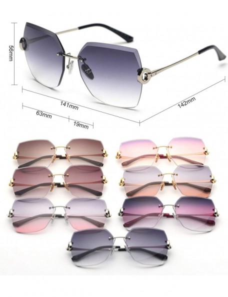 Square Oversized Rimless Sunglasses For Women Diamond Cutting Lens 100% UV Protection - CH18SK26TNK $17.79