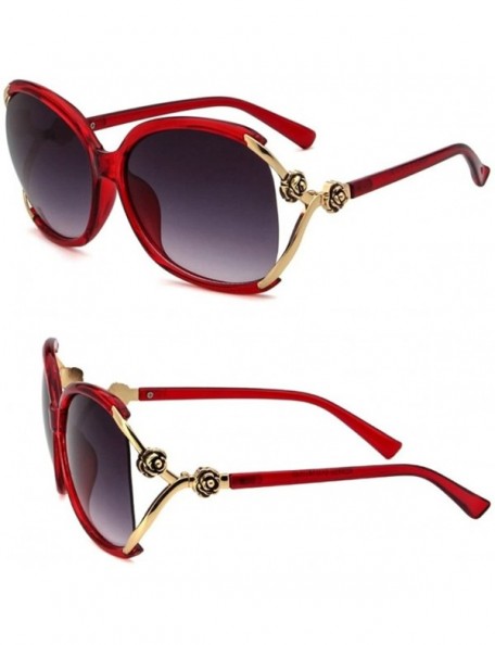 Oversized Women's Gold Rose Embellish Vented Lens Oversized Sunglasses - Red - CS18877GND2 $11.83