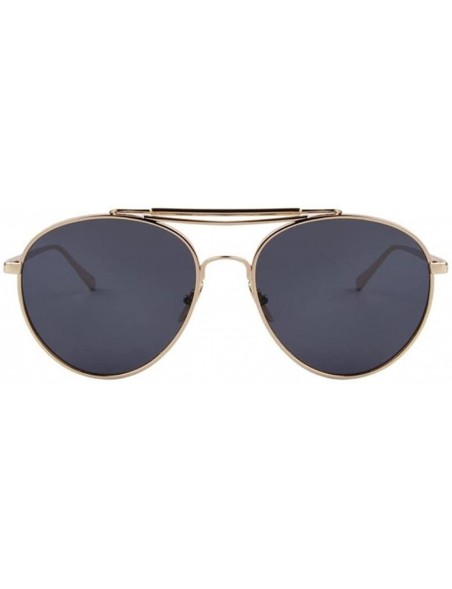 Semi-rimless Women UV400 Mirror Glass Double Bridge Classic Retro Shades Unisex Sunglasses - Black - C517Z47HXOD $10.06