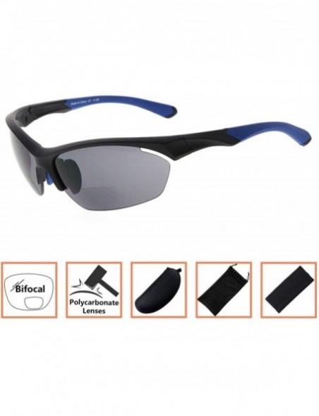 Semi-rimless Retro Mens Womens Sports Half-Rimless Bifocal Sunglasses - Black Frame/Blue Arm - CX189X632H8 $20.74