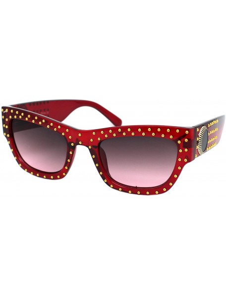Rectangular Gold Studded Sunglasses Womens Chic Designer Style Rectangular Shades UV400 - Red (Burgundy Smoke) - CA18XY5AS6R ...