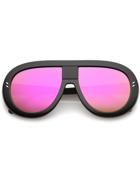 Aviator Oversize Chunky Teardrop Shape Mirrored Flat Lens Aviator Sunglasses 58mm - Black-black / Magenta-yellow Mirror - C91...