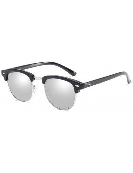 Semi-rimless Vintage Half Frame Semi-Rimless Sunglasses Men Women Classic Driving Sun glasses - Black/Silver - CW197KI89TG $8.77