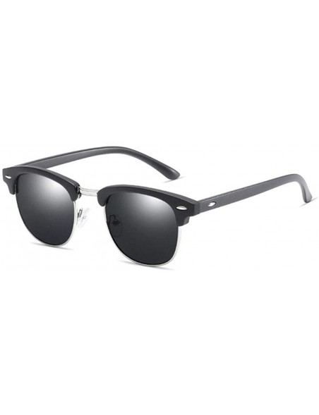 Semi-rimless Vintage Half Frame Semi-Rimless Sunglasses Men Women Classic Driving Sun glasses - Black/Silver - CW197KI89TG $8.77
