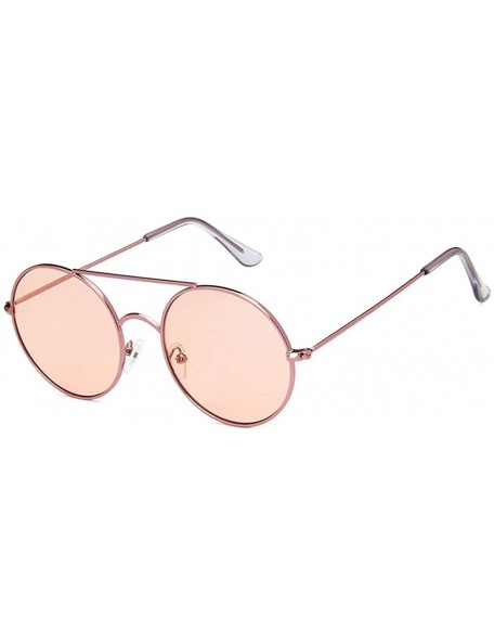 Round Unisex Sunglasses Retro Gold Brown Drive Holiday Round Non-Polarized UV400 - Pink - CE18RKGAQKT $8.87